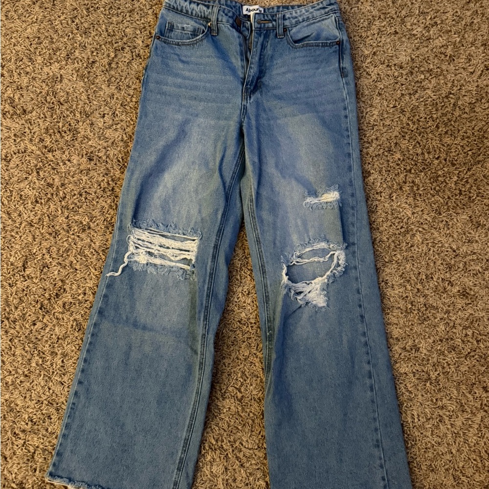 Abound Light Blue Distressed Straight Leg Jeans